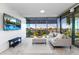Modern living room with city view, comfy sofa, and large TV at 7120 E Kierland Blvd # 416, Scottsdale, AZ 85254