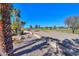 Landscaped backyard with golf course view and desert landscaping at 2596 E Desert Wind Dr, Casa Grande, AZ 85194