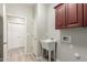 Laundry room with cabinets and utility sink at 30124 W Mckinley St, Buckeye, AZ 85396