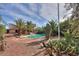 Aerial view of kidney shaped pool and surrounding landscape at 14264 S Baniff Ln, Arizona City, AZ 85123