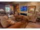 Comfortable living room with stone fireplace and ample natural light at 7425 E Russet Sky Dr, Scottsdale, AZ 85266