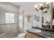 Bathroom with shower, toilet and granite countertop at 8595 E Bronco Trl, Scottsdale, AZ 85255