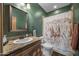 Charming bathroom with rustic vanity and a southwestern-themed shower curtain at 1065 Buckboard Trl, Wickenburg, AZ 85390