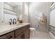 Simple bathroom with shower/tub combo and neutral tones at 11946 E Cavedale Dr, Scottsdale, AZ 85262