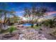 Expansive backyard oasis with a pool, landscaping, and relaxing seating areas at 6945 E Ashler Hills Dr, Scottsdale, AZ 85266