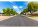 Residential street lined with mature trees and homes at 18001 N 99Th Dr, Sun City, AZ 85373