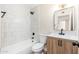 Clean bathroom with white subway tile and modern vanity at 1136 N 84Th Pl, Scottsdale, AZ 85257