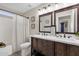 Elegant bathroom with a double vanity and spacious shower at 18110 N Skyhawk Dr, Surprise, AZ 85374