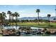 Serene landscape with palm trees, waterfall, and golf course views at 3971 N 151St Ln, Goodyear, AZ 85395