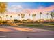 Landscaped golf course with palm trees and residential homes in the background at 3533 N 159Th Ln, Goodyear, AZ 85395