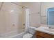 Clean bathroom with shower/tub combo and vanity at 10419 E Kiva Ave, Mesa, AZ 85209