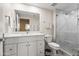 Bathroom with marble shower and modern vanity at 7009 E Acoma Dr # 1105, Scottsdale, AZ 85254