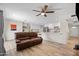 Living room with hardwood floors and a view of the kitchen at 2161 E Gemini Dr, Tempe, AZ 85283