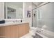 Clean bathroom with single sink, toilet and walk-in shower at 37200 N Cave Creek Rd # 1119, Scottsdale, AZ 85262