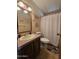 Bathroom with single vanity and shower/tub combo at 8600 E Broadway Rd # 55, Mesa, AZ 85208