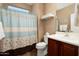 Clean bathroom with shower/tub combo and updated vanity at 27238 W Mohawk Ln, Buckeye, AZ 85396