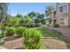 Well-manicured grassy area with bushes and a small sitting area at 7887 N 16Th St # 116, Phoenix, AZ 85020