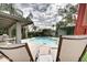 Stunning pool view from lounge chairs under covered patio at 5239 E Waltann Ln, Scottsdale, AZ 85254