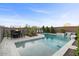 Inviting backyard oasis with a sparkling pool, waterfall feature, and patio seating at 22918 E Marsh Rd, Queen Creek, AZ 85142