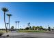 Scenic golf course with palm trees and golf carts at 10103 W Forrester Dr, Sun City, AZ 85351
