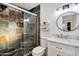 Updated bathroom with a walk-in shower and contemporary tile at 8313 E Rancho Vista Dr, Scottsdale, AZ 85251