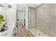 Modern bathroom with double vanity and glass shower at 3131 N Central Ave # 5017, Phoenix, AZ 85012