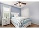 Bright bedroom with a queen bed, white dresser, and window coverings at 3702 S Garrison --, Mesa, AZ 85212