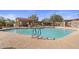 Community pool with ample lounge chairs and a covered patio at 32051 N 73Rd Pl, Scottsdale, AZ 85266
