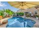 Freeform swimming pool with patio and tropical plants at 3466 E Turnberry Dr, Gilbert, AZ 85298