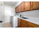 Convenient laundry room with washer, dryer, and ample cabinetry at 3315 E Hampton Ave, Mesa, AZ 85204