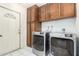 Laundry room with washer, dryer, and ample cabinet storage at 3020 E Des Moines St, Mesa, AZ 85213
