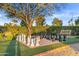 Giant chessboard and seating area under a large tree at 8437 N 84Th Pl, Scottsdale, AZ 85258