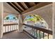 Balcony with decorative railing, wood decking, and arched openings at 7385 E Pleasant Run, Scottsdale, AZ 85258
