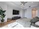 Modern bedroom with large TV, hardwood floors, and ample space at 11328 E Dreyfus Ave, Scottsdale, AZ 85259