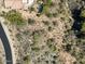 High angle view of neighborhood homes, lush trees, and a sparkling pool at 14521 E Corrine Dr, Scottsdale, AZ 85259