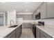 Modern kitchen with gray cabinets and an island at 7460 E Hackamore Ln, San Tan Valley, AZ 85143