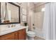 Bathroom with tiled flooring, single vanity, and shower/tub combo at 22006 N Arrellaga Dr, Sun City West, AZ 85375