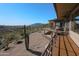 Private backyard with panoramic desert views, mature cacti, and a wooden deck at 8702 E Silver Saddle Dr, Carefree, AZ 85377