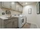 Bright laundry room, featuring modern washer, dryer, and stylish cabinetry at 9919 N 47Th Pl, Phoenix, AZ 85028