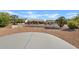 Front yard with a circular driveway, desert landscaping, and palm trees at 24407 S Starcrest Dr, Sun Lakes, AZ 85248