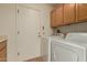 Convenient laundry room with washer, dryer, and cabinets at 10214 E Michigan Ave, Sun Lakes, AZ 85248