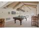 Game room with a billiard table and vaulted ceiling at 6301 E Huntress Dr, Paradise Valley, AZ 85253