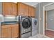 Laundry room with washer, dryer, and built-in cabinets at 16616 E Palisades Blvd # 102, Fountain Hills, AZ 85268