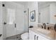 Clean bathroom, featuring a walk-in shower and granite countertop at 12659 E Shadow Ridge Dr, Scottsdale, AZ 85255