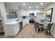 Modern kitchen with white cabinets, quartz counters, and breakfast bar at 2064 S Farnsworth Dr # 18, Mesa, AZ 85209