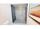 Walk-in shower with modern blue patterned tile and glass enclosure at 2064 S Farnsworth Dr # 18, Mesa, AZ 85209