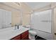 Clean bathroom with a shower/tub combo and vanity at 5677 S 239Th Dr, Buckeye, AZ 85326