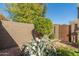 Landscaped backyard with a wooden gate at 1330 S Aaron -- # 187, Mesa, AZ 85209