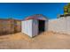 Metal storage shed in the backyard at 232 E Woodman Dr, Tempe, AZ 85283