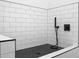Dog wash station with black hexagonal tile floor and white subway tile walls at 11438 N 70Th St, Scottsdale, AZ 85254
